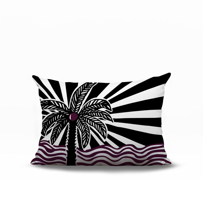 Oreiller rectangulaire réversible intérieur / extérieur Simi Palm, Rectangle H 14 po x l 20 po, Mauve