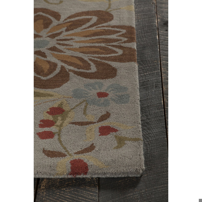 Tapis traditionnel en laine touffeté à la main à motif floral multicolore Jonas Authentic, Rectangulaire 7 pi x 10 pi
