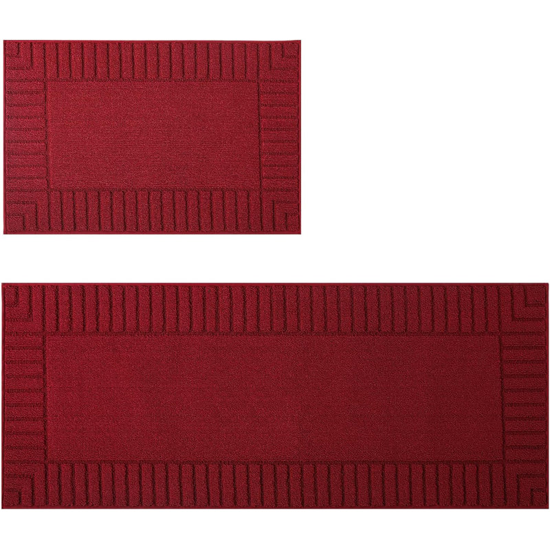 Kitchen Rugs,Set Of 2 60X89cm+60X152cm, Red