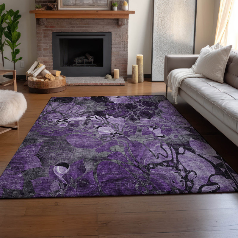 Cerrito AMF558 Machine Washable Premium Purple Area Rug, Rectangulaire 3 pi x 5 pi