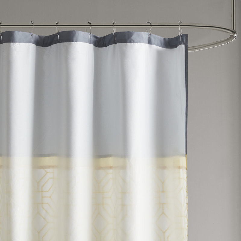 Donnell Embroidered and Pieced Shower Curtain, Yellow/Grey