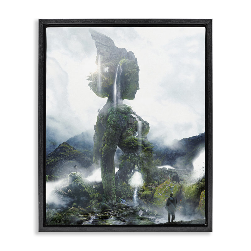 Cadre flottant statue de femme Mossy Nature, conception par Barrett Biggers, Cadre flottant noir de jais, H 21 po x l 17 po