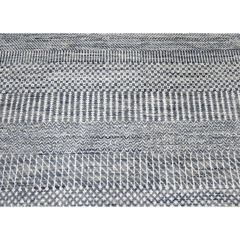 Tapis gris en laine noué à la main, Rectangle 9 pi x 12 pi