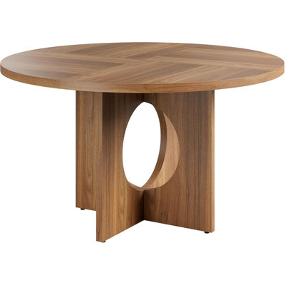 47" Round Dining Table for 4‑6, Circle Kitchen Table with Sturdy Pedestal Base for Apartment, Living Room