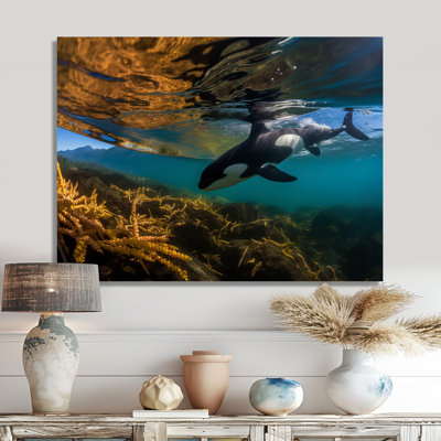 Orque nageant dans un lagon bleu - art mural animaux côtiers