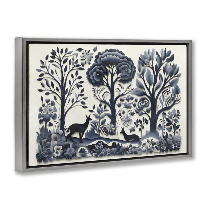 «Boho Forest Creatures», toile flottante encadrée par Sasha, Cadre flottant gris lustré, H 21 po x l 31 po