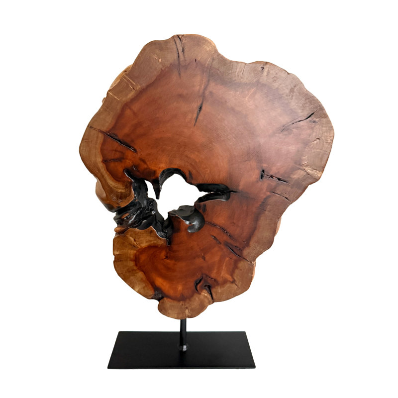 Sculpture irrégulière en bois de racine sculptée à la main, sculpture sur pied de table abstraite pour la maison, décoration naturelle, bord de table, souche d'arbre - grand (l 10,25 po x H 14 po)