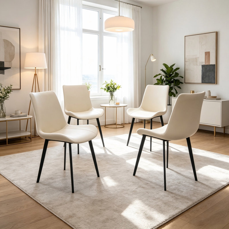 Ensemble de 4 chaises de salle à manger en cuir, Beige