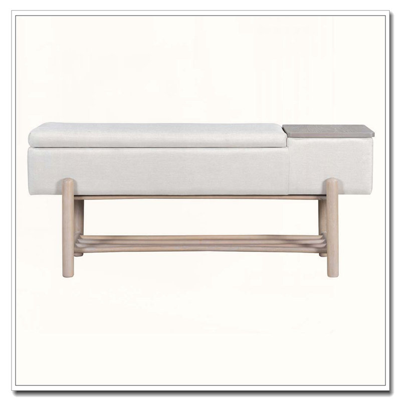 Farmhouse Upholstered Storage Bench with Hidden Compartment and Lower Rack, Natural