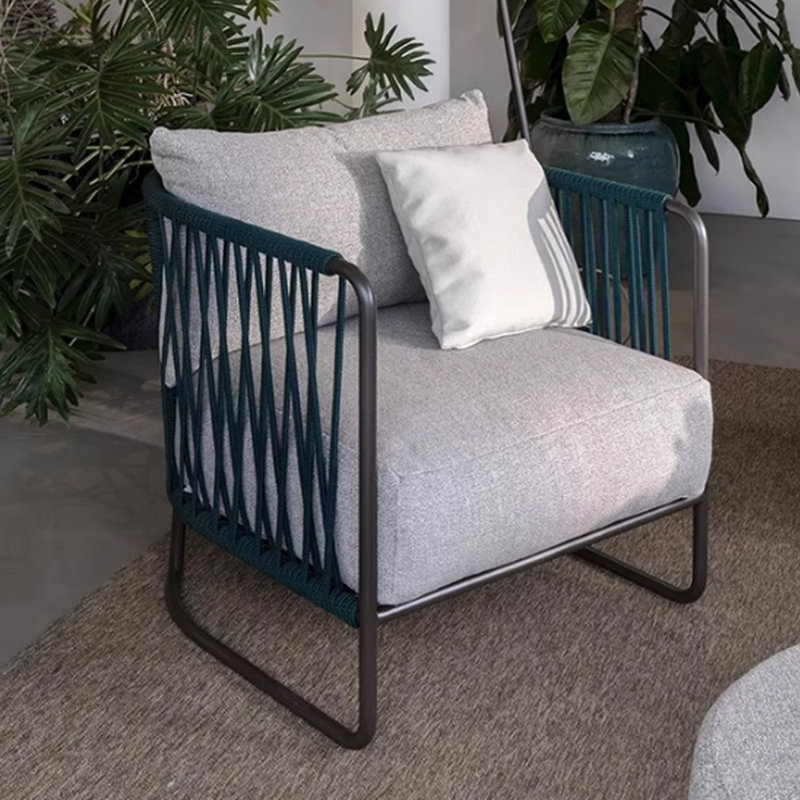 Carmaine Outdoor Lounge Chair, Gray, Black/Navy