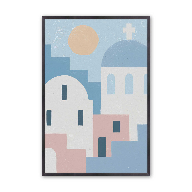 Santorini Sunlit Dreams I Print, Cadre de coin ouvert en zinc patiné, H 15,25 po x l 12,25 po