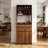 Farmhouse Kitchen Wine Hutch with Glass Rack and Open Storage in Walnut Brown