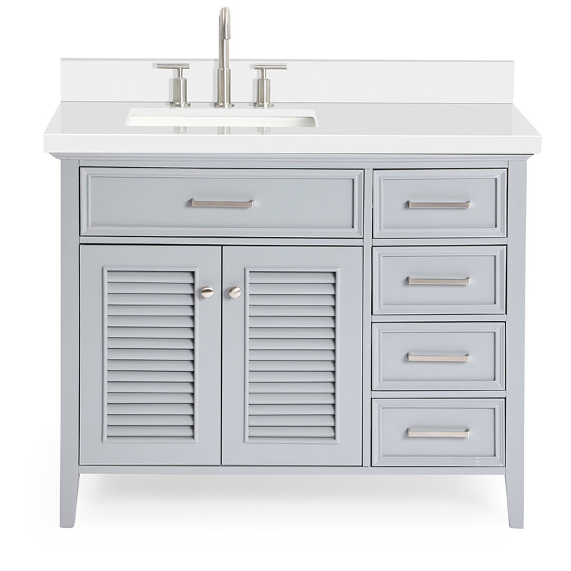 Ariel Kensington Left Offset Rectangle Single Sink Vanity, Pure White Quartz, Gray, 43"