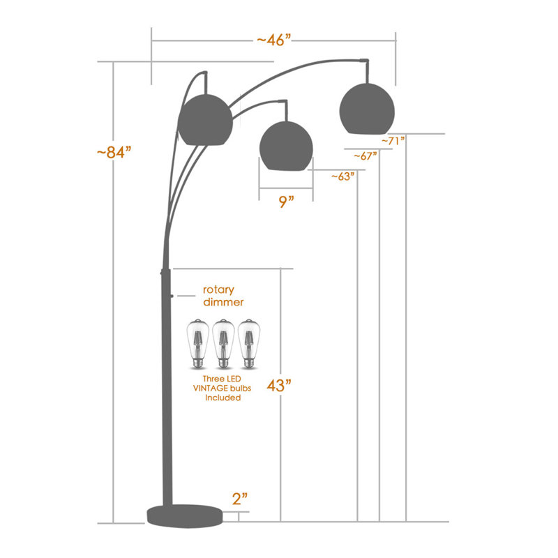 Eddo 84'' Arched Floor Lamp, Brushed Brass, Clear