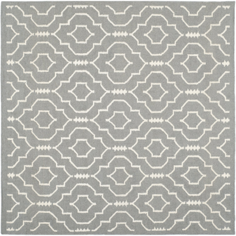 Waucoma Hand Woven Flat Weave Wool/Cotton Geometric Rug in Ivory/Gray