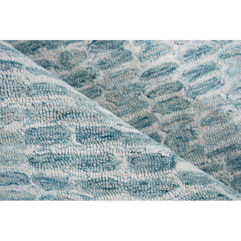 Ink Blot Wool Abstract Area Rug in Turquoise/Gray, Rectangle 9' x 12'