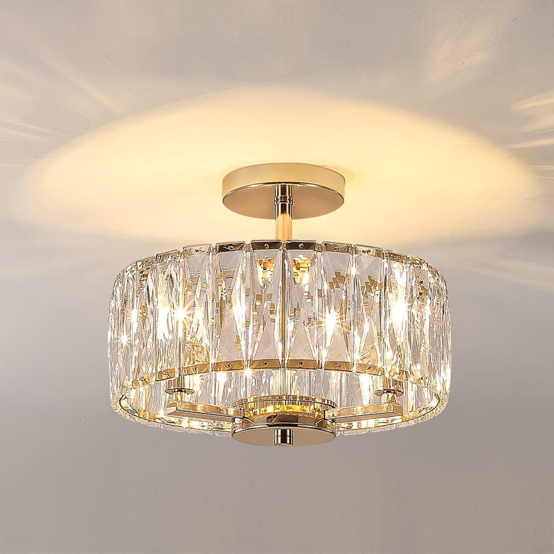 Modern crystal embedded golden pendant light with 12.5-inch E14 lamp head (excluding bulb)