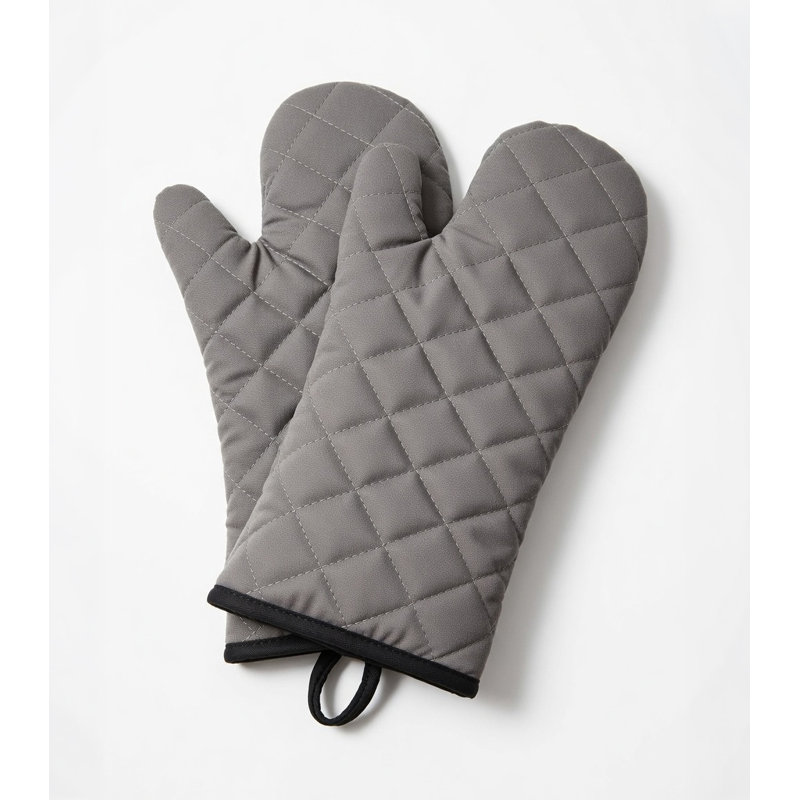 Heat-Resistant Quilted Oven Mitts with Flame-Retardant Coating, Gray