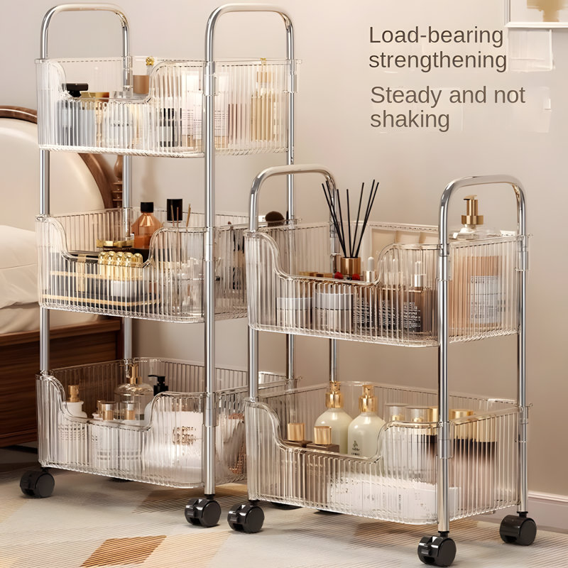 Multi-Layer Shunuo Acrylic Storage Trolley With Wheels - Rolling Cart For Snacks, Makeup, And Organization