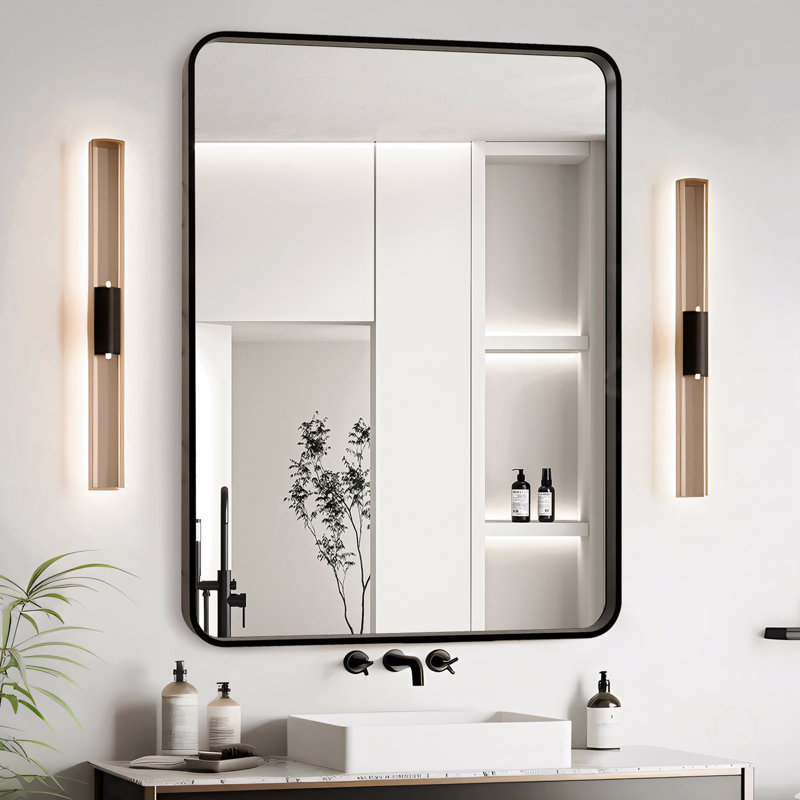 Aluminium Frame Bathroom Mirror, 24" x 32", Black, Rectangle