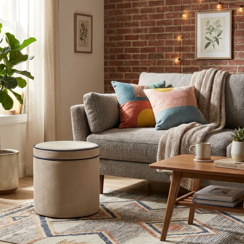 Ava 18" Velvet Storage Ottoman, Tan Velvet