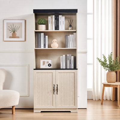 Armoire de rangement de 70,86 po de hauteur, vitrine cubique à 5 niveaux avec tablettes réglables et portes de grange, bibliothèque autoportante en bois aggloméré pour chambre à coucher, salon, cuisine, garde-manger, armoire de bar