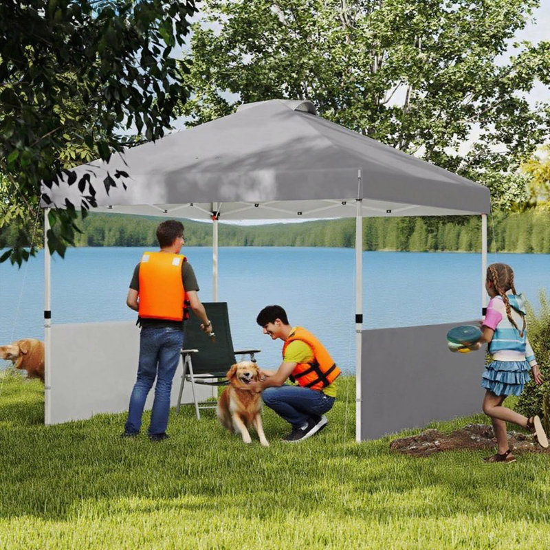 10X10FT Pop Up Gazebo, Sidewall For Party Use With Wheeled Carry Bag, Dark Gray