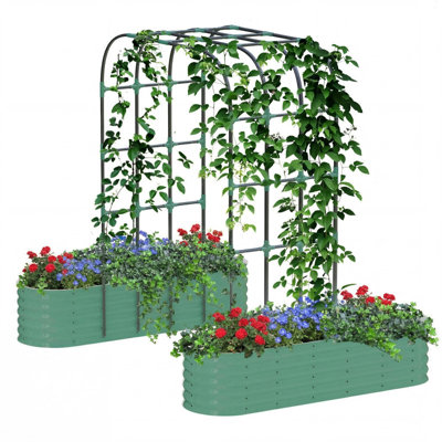 96" Tall Vertical Arch Trellis Raised Garden Bed, Rust-Resistant Galvanized Planter Box for Outdoor Climbing Plants, Expandable Design
