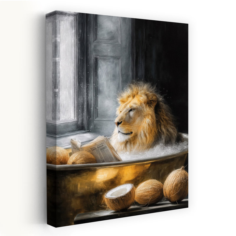 Lion In Bathtube 3 by Justyna Jaszke - Wrapped Canvas Print, 45.72 cm H x 30.48 cm W
