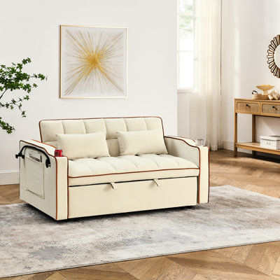 Lit pliable moderne en velours beige, avec dossier réglable, cendrier, support pour téléphone et douille en velours et support mobile