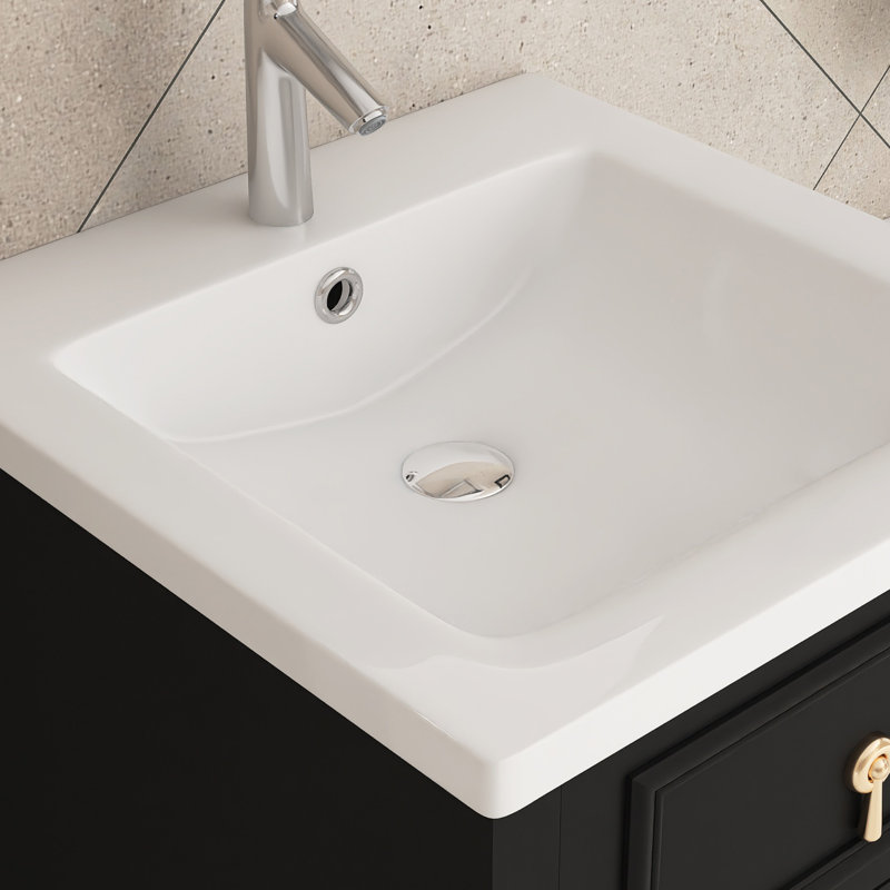 20 po Meuble-lavabo de salle de bain avec lavabo en céramique, Noir, noir, noir, noir
