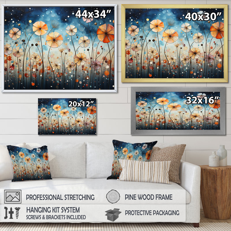 Blue Dandelion Floral Symphony III - Floral Canvas Art Print, H 30 po x l 40 po x P 1,5 po, Toile tendue