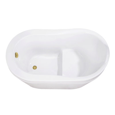 Kingston Brass Aqua Eden 52-Inch Acrylic Oval Single Slipper Freestanding Tub with Overflow/Drain Assembly and Integral Seat