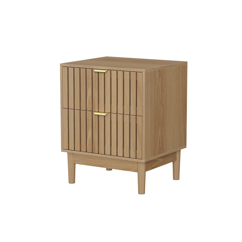 Oak Nature 2-drawer Grille Design Bedside Cabinet