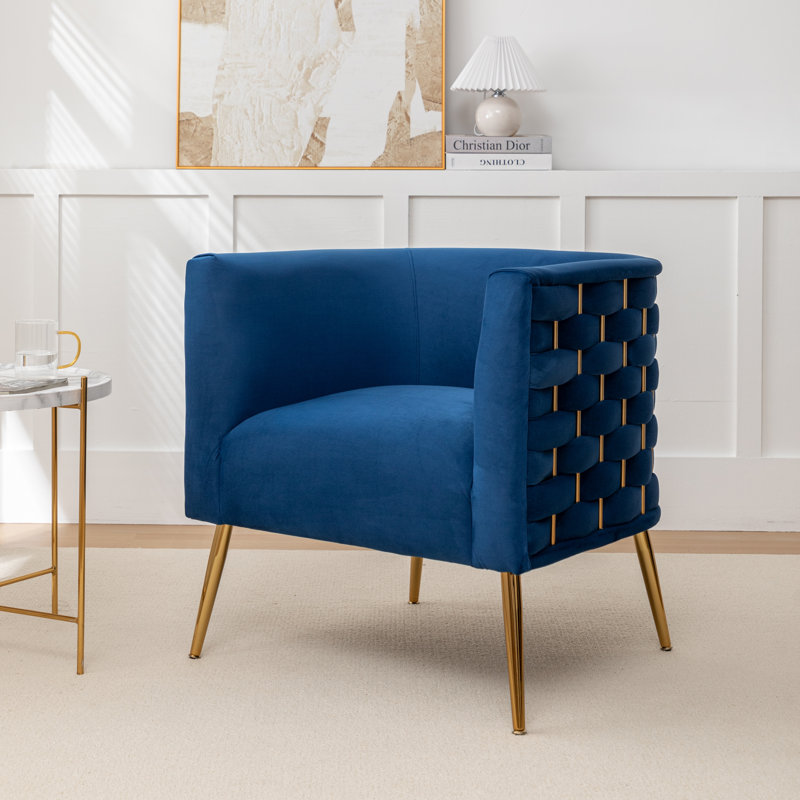 Cristen Velvet Barrel Chair, Navy Velvet, 1