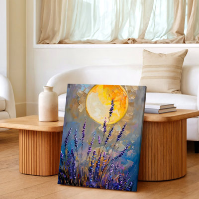 Abstract Moon Lavender Field Purple Floral Landscape Canvas Wall Art Print, Floral Botanical Abstract Modern Nature Landscape Home Decor For Living Room Bedroom Office Hallway