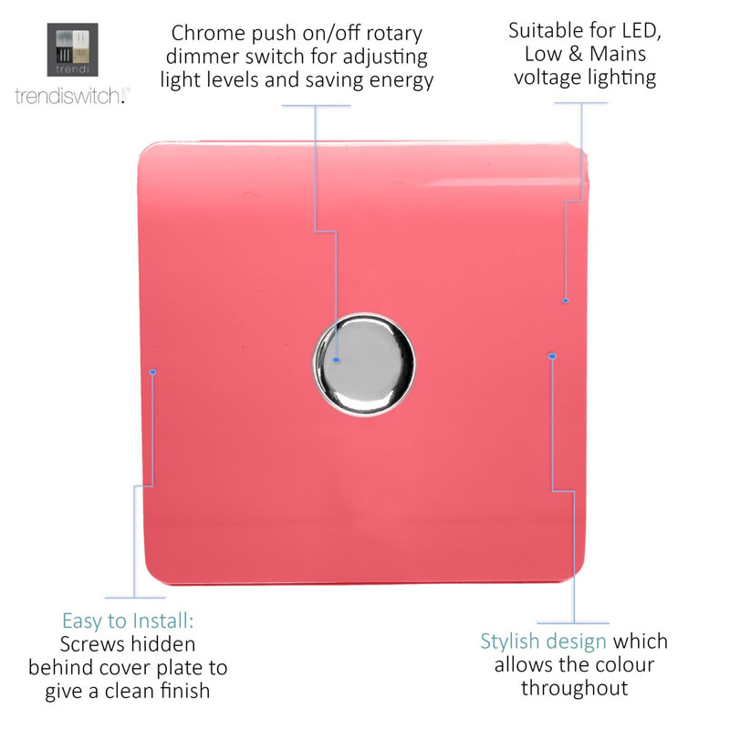 Trendi Switch 1 Gang 1 or 2 way 100w Rotary LED Dimmer Light Switch, Strawberry