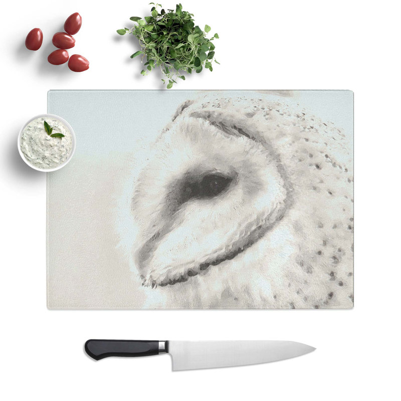 Tempered Glass Watchful Barn Owl Bird Chopping Board, 28.5 cm W x 20 cm L