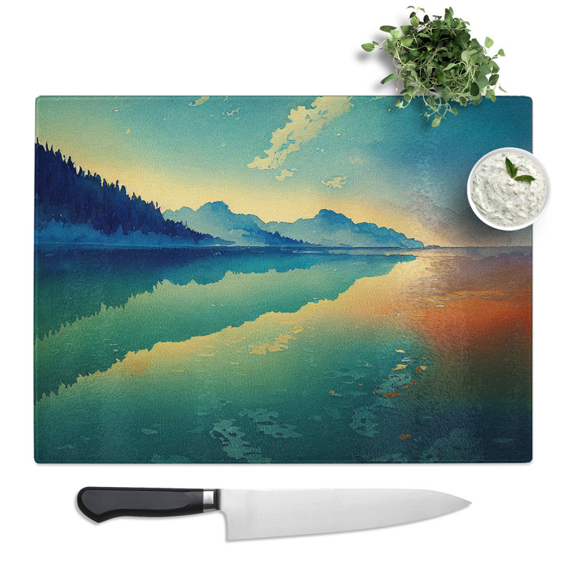 Glowing Lake Art  Glass Chopping Board