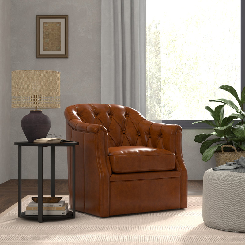 Coolidge Swivel Club Chair, Havana Brown Genuine Leather