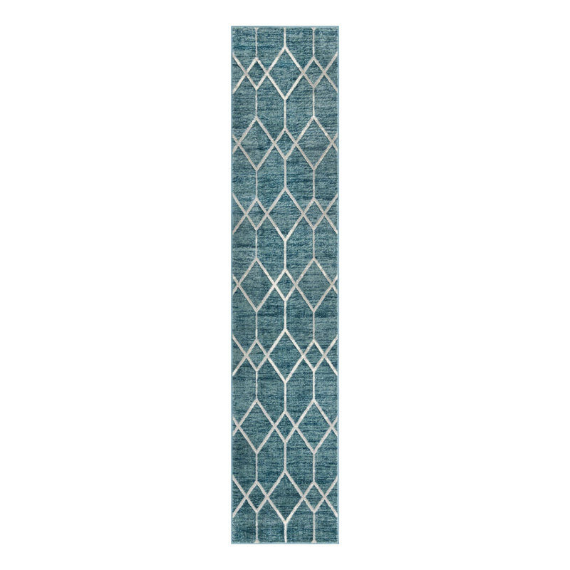 Tapis bleu / ivoire Jolette, Tapis de couloir 2 pi 7 po x 13 pi