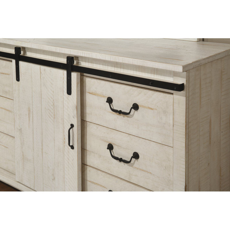 Commode double 9 tiroirs Oydis, Blanc antique