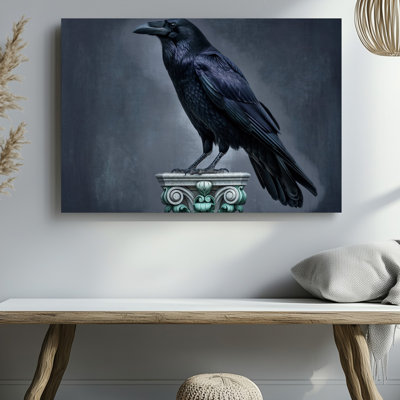 Reproduction d'art sur toile, "Atmospheric", peinture mettant en vedette un corbeau majestueux perché sur un art mural