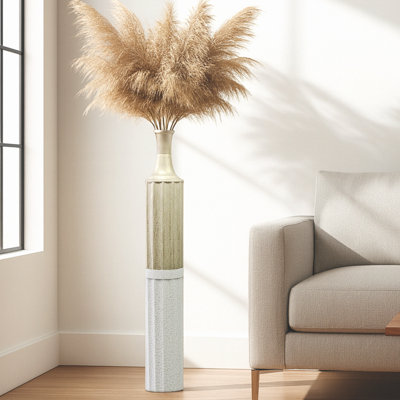 Vase de plancher décoratif en métal haut, 42 po de hauteur, décor d'intérieur fabriqué à la main or