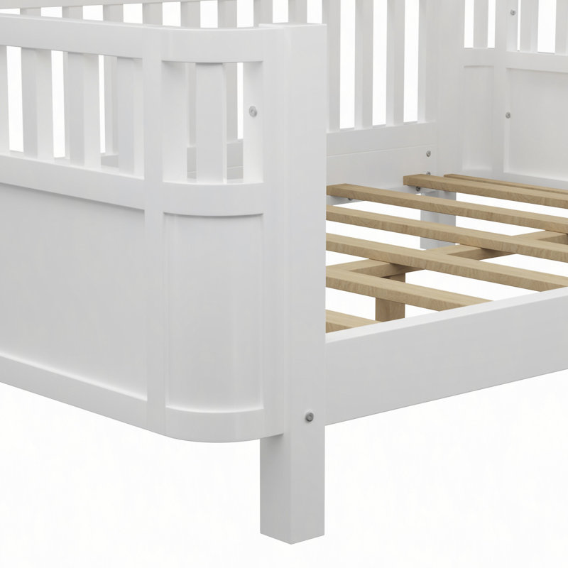 Lit plateforme en bois pour enfants, lit bas en bois avec barrières (modèle breveté), Lit double, White