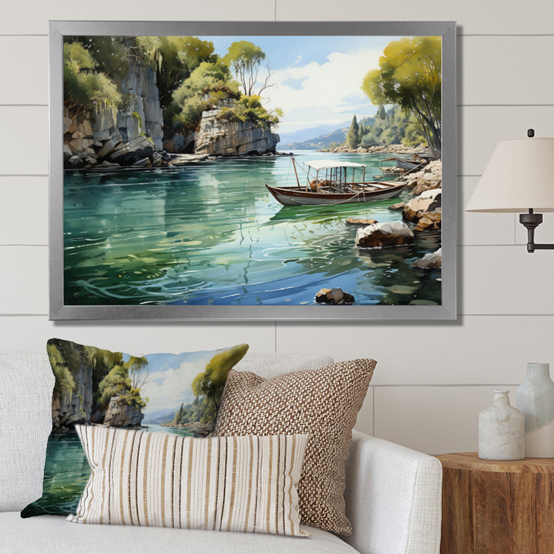 " Boat In Vietnam Tropical Paradise ", H 16 po x l 32 po x P 1 po, Cadre photo argenté