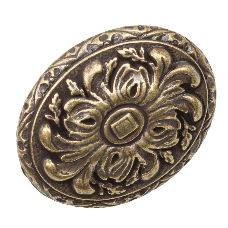 Old World 2" Length Oval Knob, Antique Brass