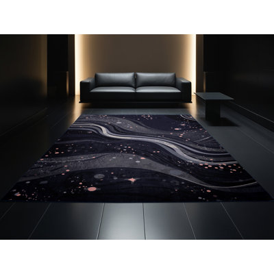 Tapis éclectique abstrait gris lavable à la machine