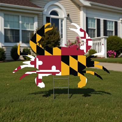 Décoration murale extérieure et piquet de jardin représentant un crabe et le drapeau du Maryland
