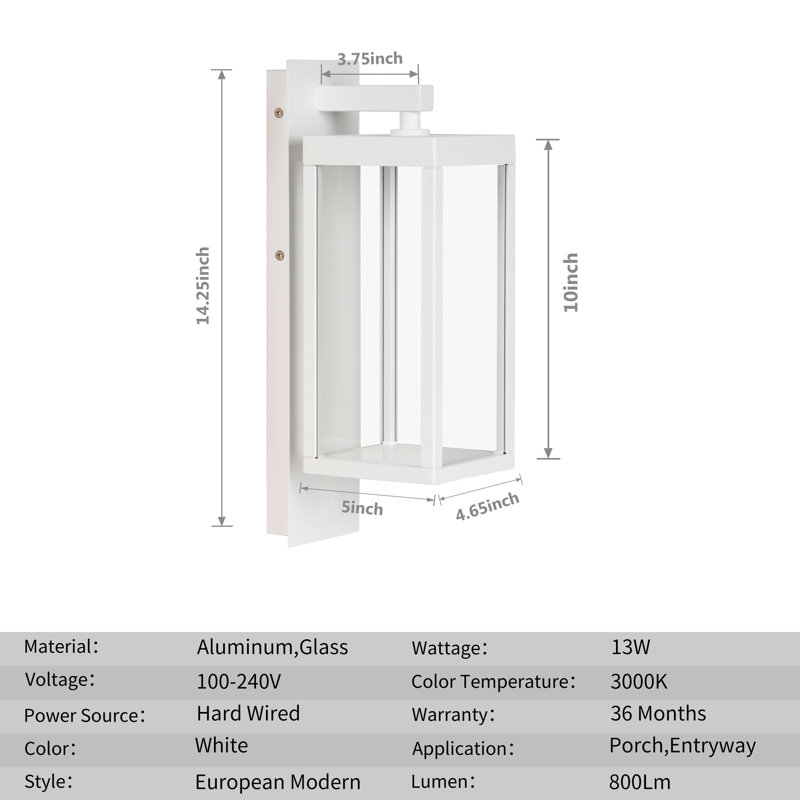 2-Pack Outdoor Wall Sconce Exterior IP54 Waterproof LED Light Fixture Modern Wall Mount, White